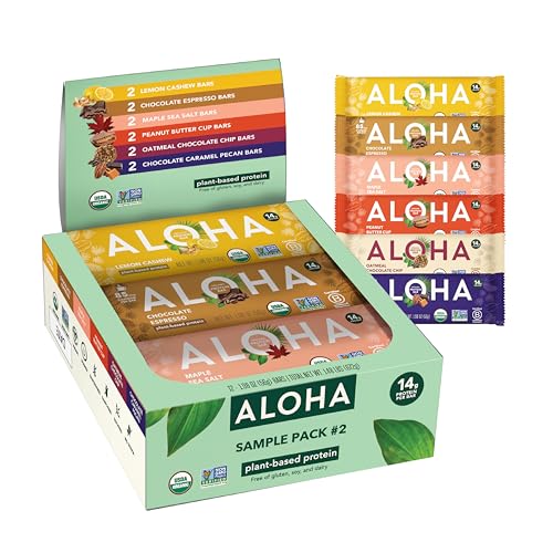 Image 1 of Default Title for the product ALOHA Organic Plant Based Protein Bars 6 Flavor Variety Pack 12 Count
