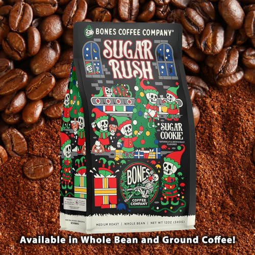 Image 4 of Bones Coffee Company Sugar Rush Sugar Cookies Flavored Coffee Medium Roast Low Acid Arabica Beans Ground 12 Oz