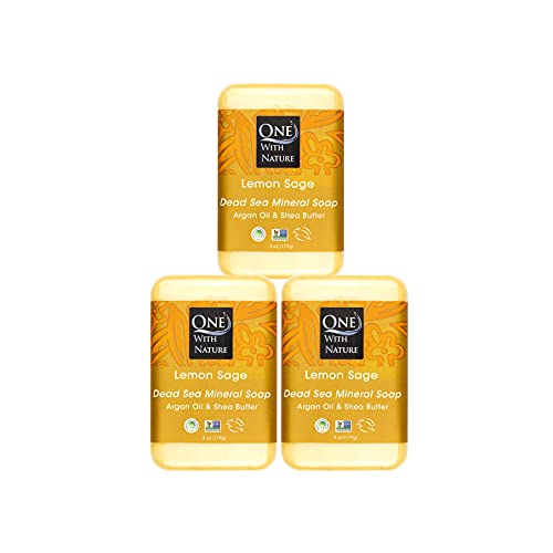 Image 1 of Default Title for the product One With Nature Lemon Sage Dead Sea Salt Exfoliating Soap Bar, 4 oz 3 Pack