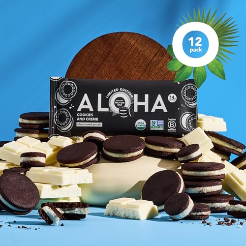 Image 6 of ALOHA Organic Plant Based Protein Bars, Cookies and Creme, 12 Ct, 4g Sugar