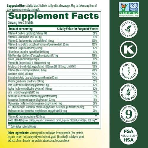 Image 4 of MegaFood Baby & Me 2 Prenatal Vitamins, Doctor Formulated, 60 Tablets