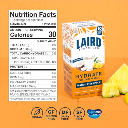 Image 5 of Laird Superfood Pineapple Mango Hydrate Coconut Water 10ct, 0.3 OZ