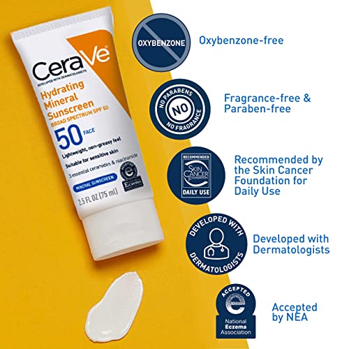 Image 5 of CeraVe Hydrating Mineral Sunscreen SPF 50 Face Sunscreen, Travel Size 2.5oz