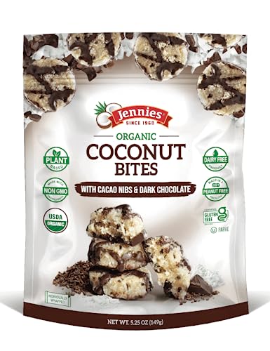 Image 1 of Default Title for the product Jennies Organic Coconut Bites with Cacao Nibs and Dark Chocolate, 5.25oz