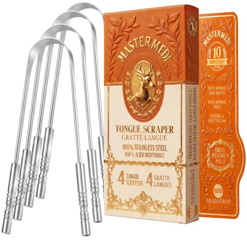 Image 1 of Default Title for the product MasterMedi Tongue Cleaner Tongue Scraper Surgical Grade Stainless Steel Dental Kit Family Pack (4 pcs)