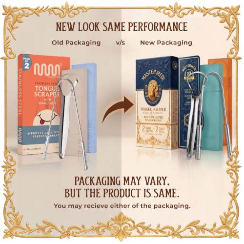 Image 2 of MasterMedi Tongue Scraper with Multicolor Cases (2 Pack)