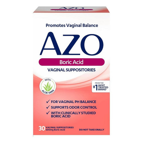 Azo Boric Acid Vaginal Suppositories With Aloe 30 Count