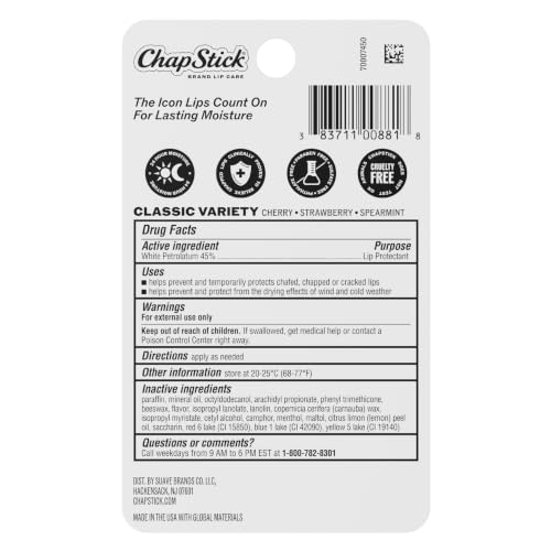 Image 6 of ChapStick Classic Variety Flavored Lip Balm Sticks with 24 Moisture, 3-Pack
