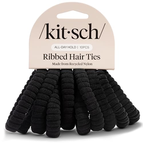Image 1 of Default Title for the product Kitsch Ribbed Hair Ties No Damage - Black, 10pcs
