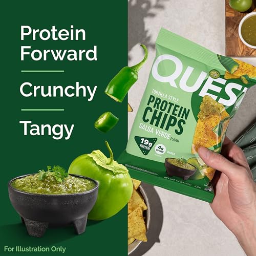 Image 4 of Quest Nutrition Tortilla Style Protein Chips, Salsa Verde, 19g Protein, 4g Net Carbs, Gluten Free, 1.1 Ounce, 4 count