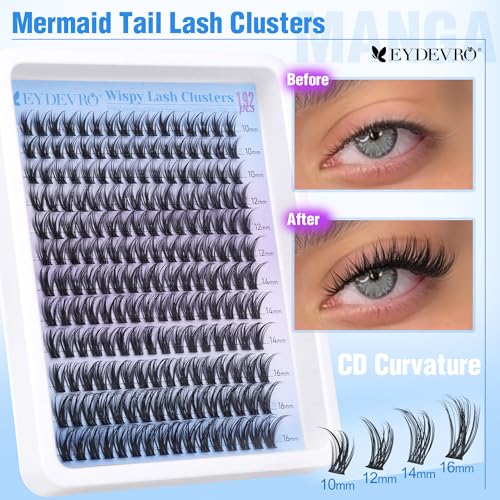 Image 3 of EYDEVRO Wispy Lash Clusters Natural Eyelash Clusters 10-16mm Cluster Eyelash Extensions 192 Pcs Individual Lashes CD Curvature Cluster Lashes Comfortable Soft Thin Band DIY Lash Extensions