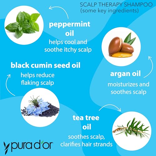 Image 2 of PURA D'OR Scalp Therapy Shampoo Hydrates & Nourishes Scalp Care Shampoo For Itchy Flaky-Scalp Tea Tree,Peppermint,Patchouli,Cedarwood,Clary Sage,Argan Oil 16oz Pack of 2
