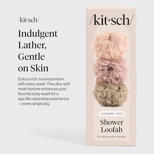 Image 5 of Kitsch Shower Loofah – Soft Mesh Body Scrubber & Bath Sponge - 3pc Set