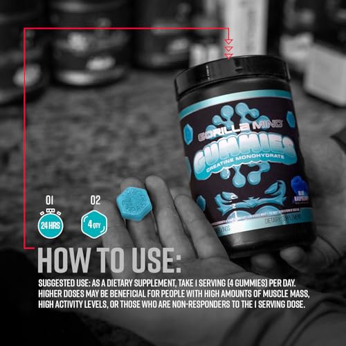 Image 5 of Gorilla Mind Creatine Gummies | 5g Creapure, Blue Raspberry (120 Count)