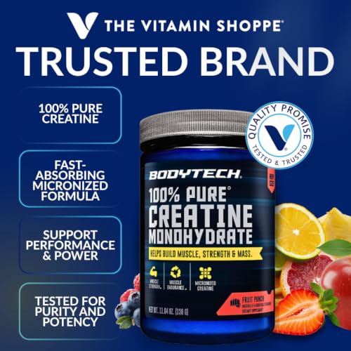 Image 2 of BodyTech Creatine Monohydrate Powder, Fruit Punch, 11.64 Oz, 55 Servings
