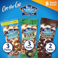 Thumbnail for Image 1 of Default Title for the product Blue Diamond Almonds Snack Nut Variety Pack for Kids, Office, School, On-the-go, 0.75 oz Gluten Free Individual Packs, Wasabi & Soy Sauce, Lightly Salted, and Dark Chocolate (Pack of 8)