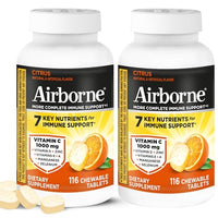 Thumbnail for Image 1 of Default Title for the product Airborne 1000mg Vitamin C  Zinc Immune Support Supplement Chewable Tablets, Citrus Flavor, 116 Tablets (2 Pack)