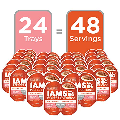 IAMS Perfect Portions Sensitive Digestion & Skin Wet Cat Food Pate, Adult Grain Free Pate, Turkey Recipes, (24) 2.6 oz. Twin-Pack Trays