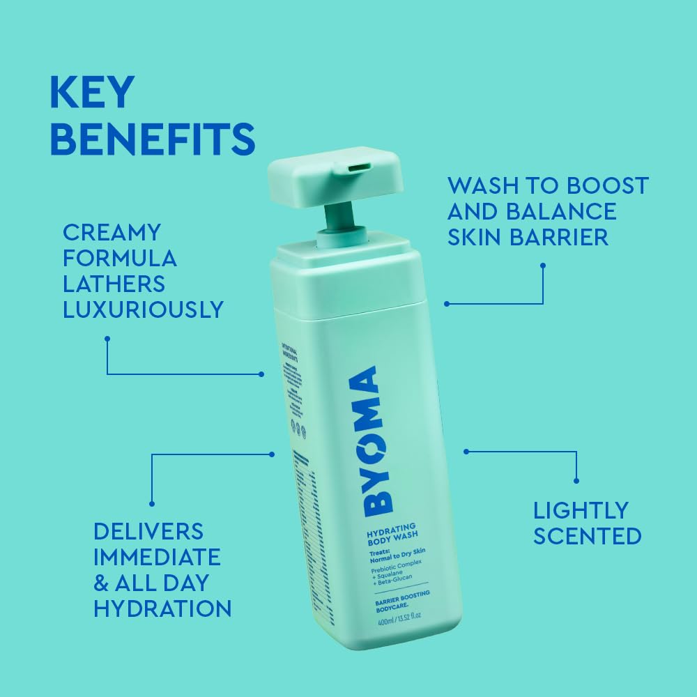 BYOMA Hydrating Body Wash - For Normal to Dry Skin - Hydrating, Creamy Body Wash with Squalane, Beta Glucan - Cleanses, Softens & Soothes - Skin Barrier Repair - 16.9 fl oz