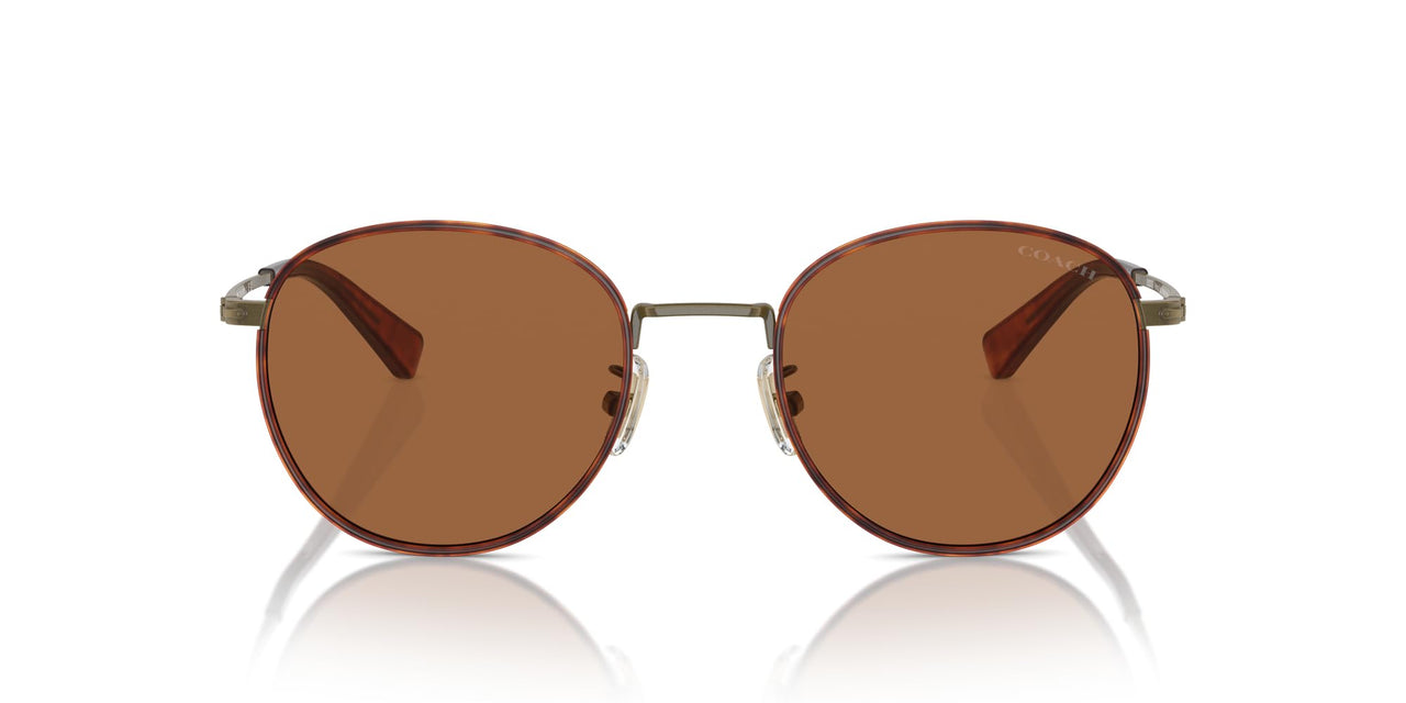 COACH Men's HC7163 Round Sunglasses, Antique Gold/Amber Tortoise/Amber Solid, 52 mm