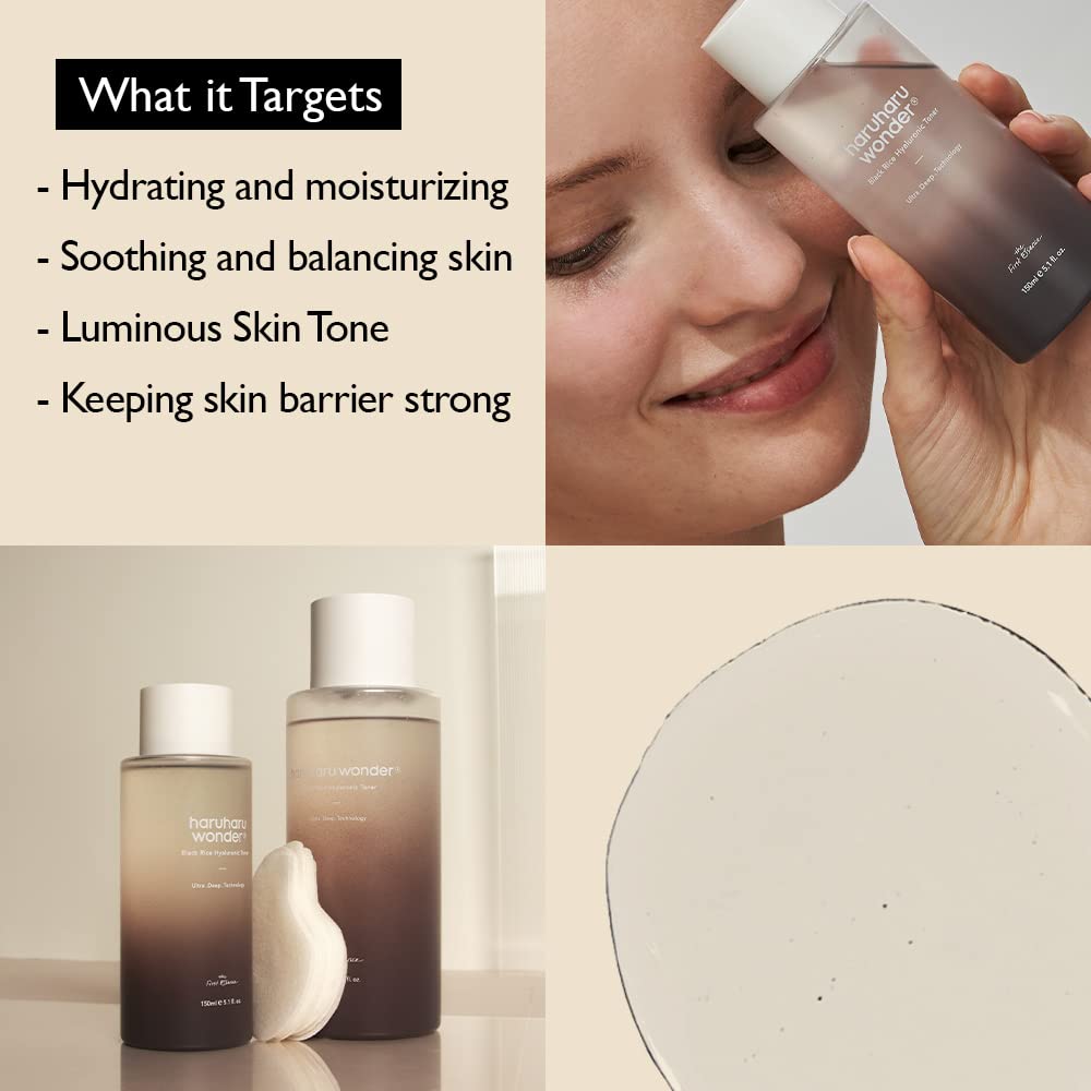 haruharu Wonder Black Rice Hyaluronic Toner, Deep Hydration, Glass Skin, Hyaluronic Acid, Lavender Oil, Skin Plumpling, Korean Skincare, Vegan, Cruelty-Free, 10.1 fl.oz