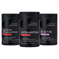 Thumbnail for Sports Research® Biotin (B7) 10,000mcg + Lutein + Zeaxanthin (20mg) + Astaxanthin Supplement from Algae (6mg) - All Vegan | 120 Softgels Each | All Made with Coconut Oil for Better Absorption