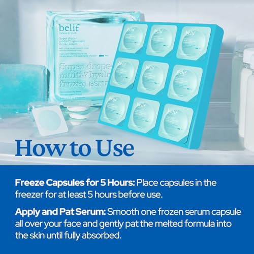belif Super Drops Multi-7 Hyaluronic Frozen Serum - Hydrating, Soothing, Depuffing Serum with Peptides & Caffeine, Enhances Skin Elasticity, Korean Skincare, 5mlx9EA