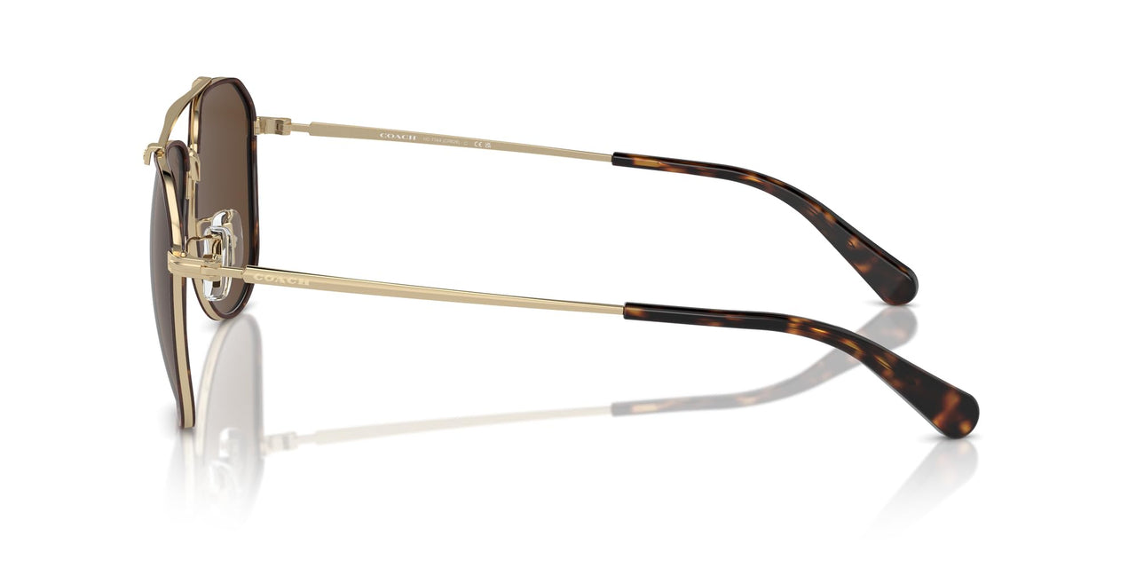COACH Men's HC7164 Aviator Sunglasses, Light Gold/Dark Tortoise/Dark Brown Solid, 59 mm
