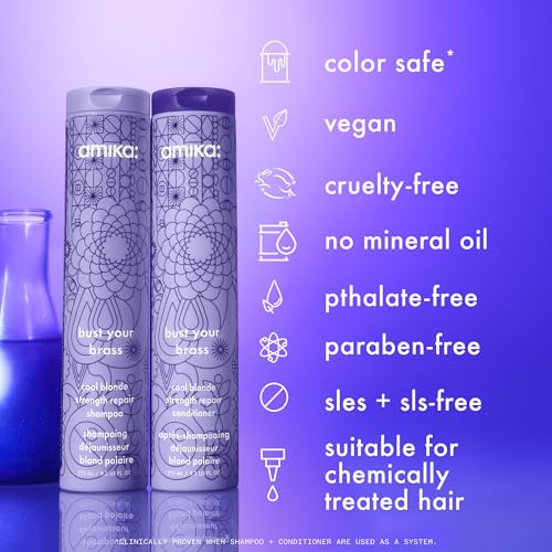 amika bust your brass cool blonde strength repair shampoo, 1000ml