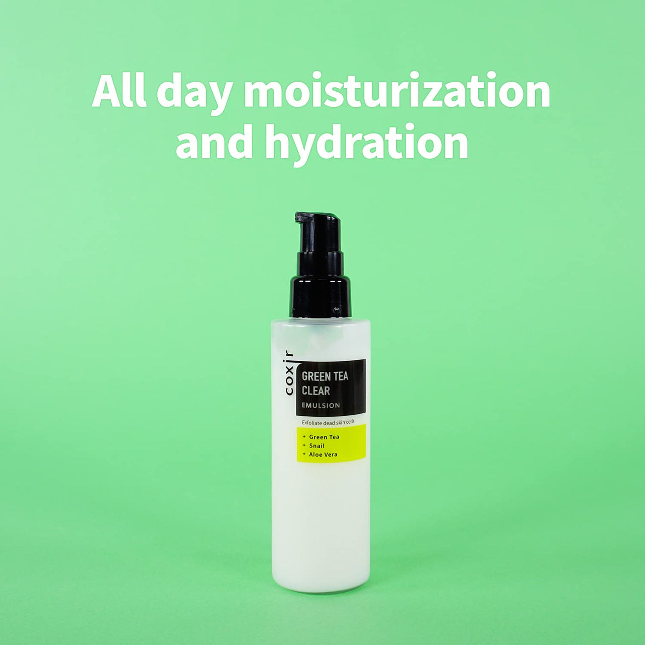 coxir GREENTEA CLEAR EMULSION for calming and hydrates skin l Paraben Free, Cruelty Free, Korean Skin Care [100ml/3.38 fl.oz]