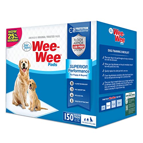 Four Paws Wee-Wee Superior Performance Unscented Pee Pads for Dogs & Puppies, Quilted Leak-Proof Dog Housebreaking Potty Training Floor Protection, 22" x 23", 30 Count