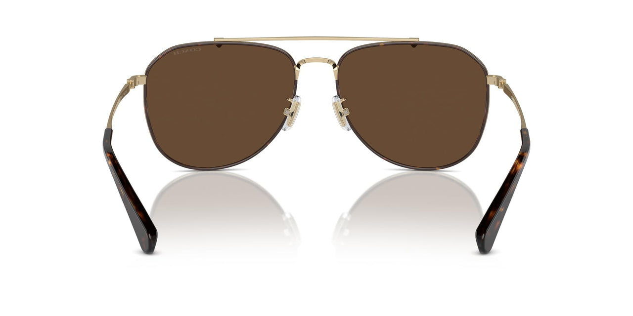 COACH Men's HC7164 Aviator Sunglasses, Light Gold/Dark Tortoise/Dark Brown Solid, 59 mm