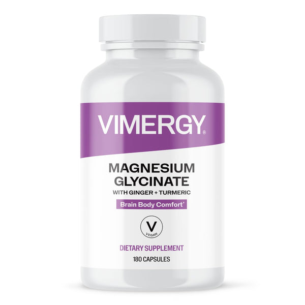 VIMERGY Magnesium Glycinate – Stress Support – Chelated to Avoid Tummy Upset*– Promotes Heart Health & Energy*– Kosher, Vegan Gluten-Free – 180 Caps