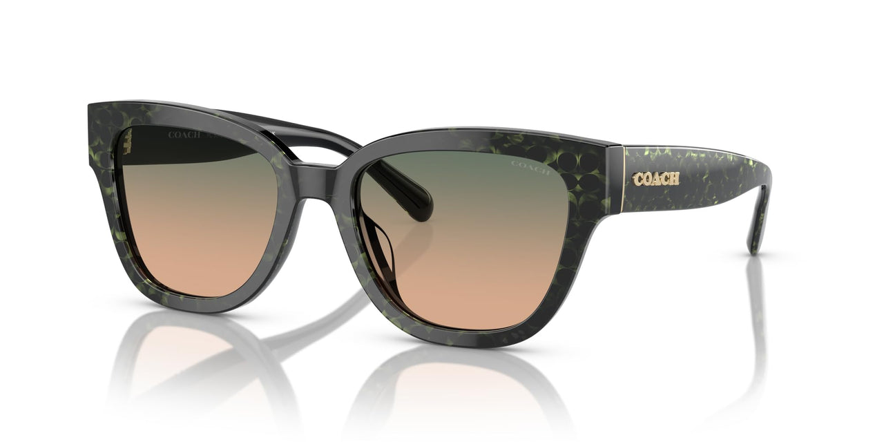 Coach HC8379U Universal Fit Sunglasses, Emerald Pearl Signature C/Green Peach Gradient, 54 mm