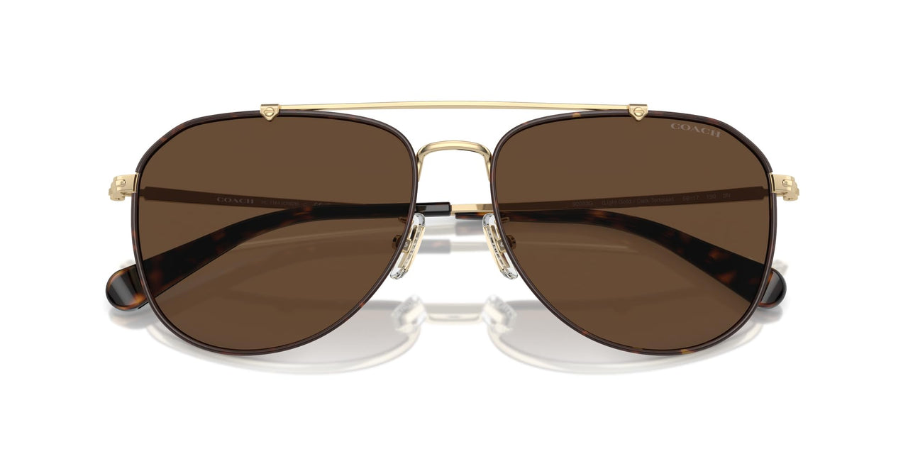 COACH Men's HC7164 Aviator Sunglasses, Light Gold/Dark Tortoise/Dark Brown Solid, 59 mm