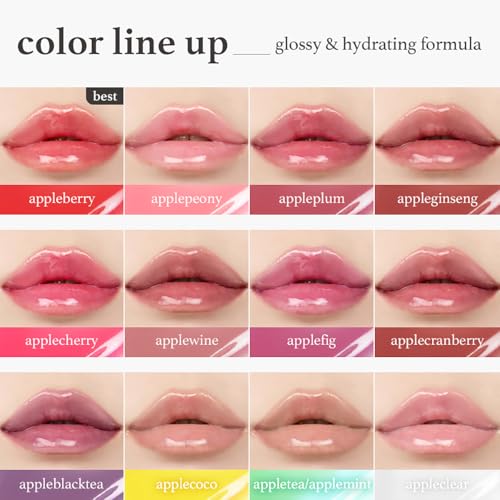 NOONI Korean Vegan Appleseed Lip Oil - Appleberry Jumbo | Long-Lasting, Moisturizing, Plumping, Revitalizing for Dry Lips, Waterproof, No Peel Off, Hydrating, 0.30 Fl Oz