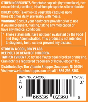 The Vitamin Shoppe Cranberry with D-Mannose - Urinary Tract & Bladder | with Vitamin C CranRich | 60 Veggie Caps | Women's Health