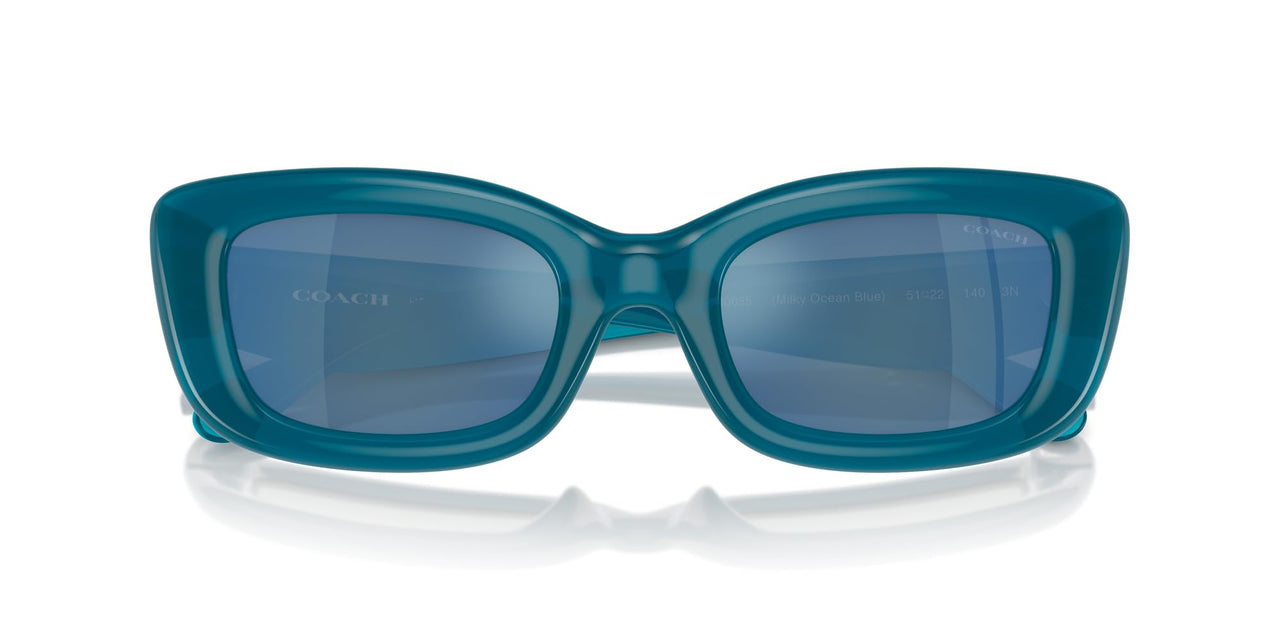 COACH Women's HC8390U Sculpted C Hardware Universal Fit Rectangular Sunglasses, Milky Ocean Blue/Blue Mirrored, 51 mm