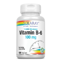 Thumbnail for SOLARAY Vitamin B6 100 mg Supplement for Women & Men - Vitamin B-6 100mg Capsules, Energy Support, Timed Release, Vegan - 120 Veg Caps