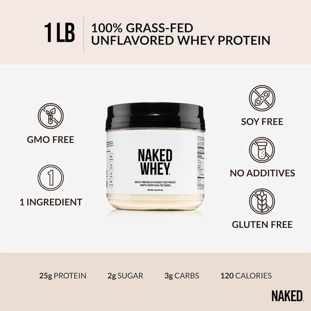NAKED Whey Protein Powder 1LB (15 Servings) Pure Micronized Creatine Monohydrate 500g (100 Servings) – Grass-Fed; Bulk; Non-GMO; Gluten Free; Soy Free