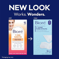 Thumbnail for Bioré T-Zone Blackhead Remover Strips, Deep Cleansing Pore Strips, (5 Nose + 5 Face + 5 Chin Strips), Instant Pore Unclogging for the T-Zone Area, 15 Count