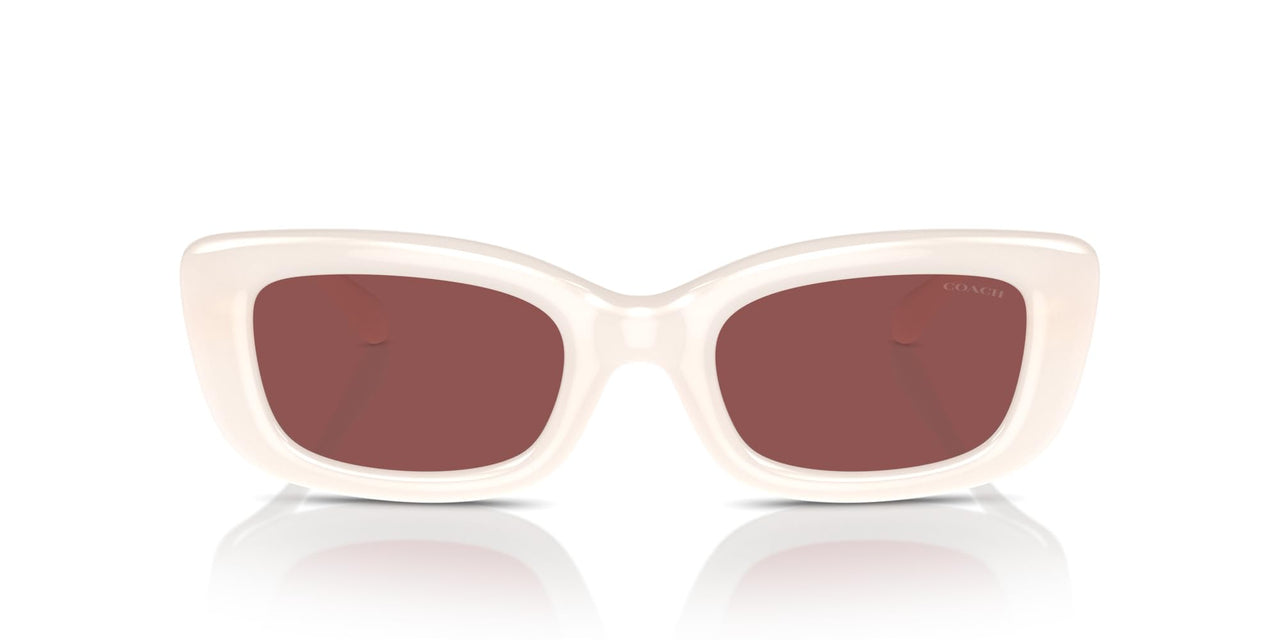 COACH Women's HC8390U Sculpted C Hardware Universal Fit Rectangular Sunglasses, Milky Cloud/Wine Solid, 51 mm