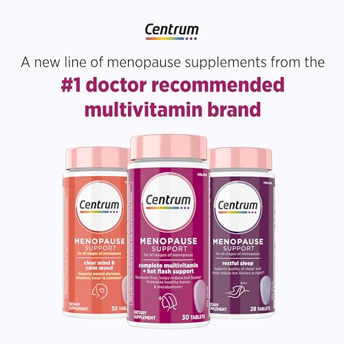 Centrum Complete Multivitamin Supplement + Hot Flash Support Menopause Support Tablets, with Clinically Studied geniVida, 30 Count