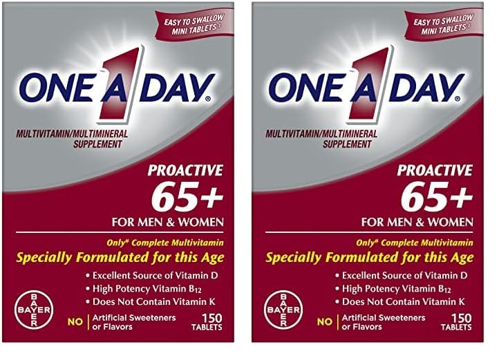 ONE A DAY Proactive 65+, Mens & Womens Multivitamin, Supplement with Vitamin A, Vitamin C, Vitamin D, and Zinc for Immune Health Support*, Calcium, Folic Acid & More, Tablet 150 Count (Pack of 2)