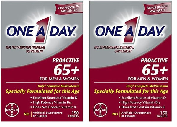 ONE A DAY Proactive 65+, Mens & Womens Multivitamin, Supplement with Vitamin A, Vitamin C, Vitamin D, and Zinc for Immune Health Support*, Calcium, Folic Acid & More, Tablet 150 Count (Pack of 2)