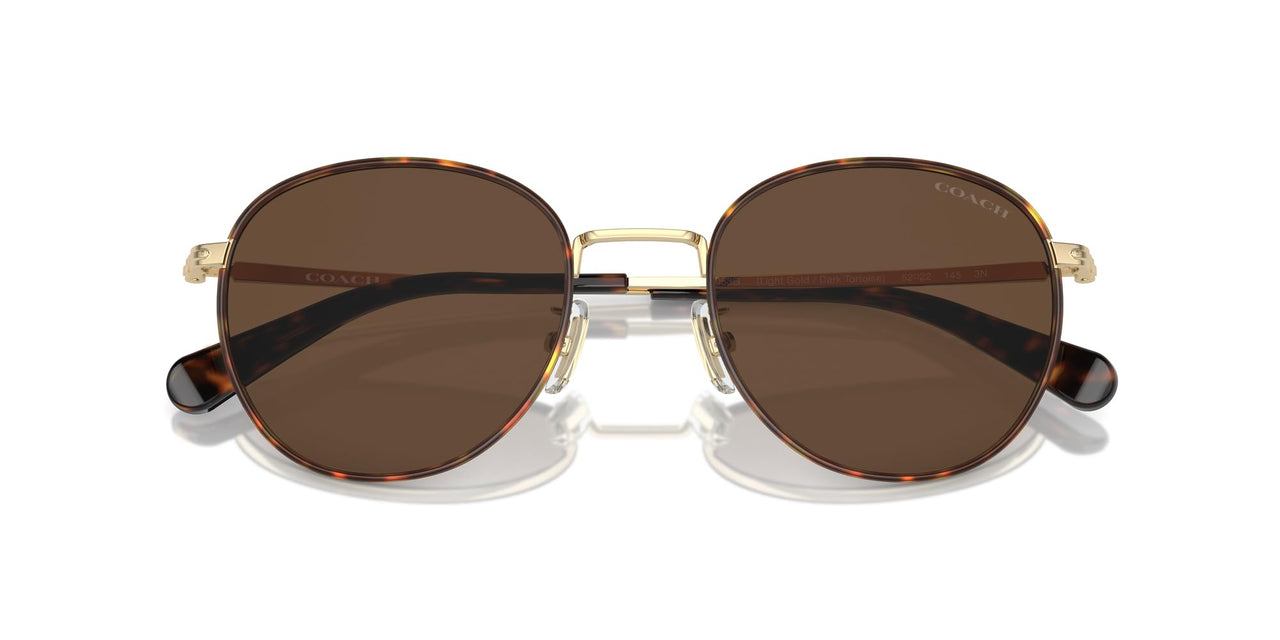 COACH Men's HC7163 Round Sunglasses, Light Gold/Dark Tortoise/Brown Solid, 52 mm