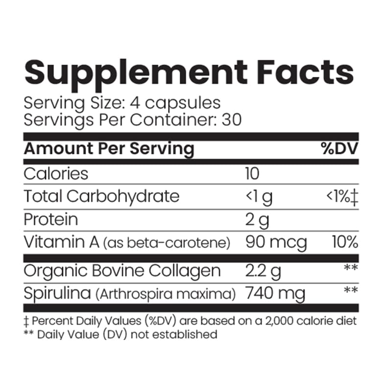 Organic Collagen Australia Pure Collagen & Spirulina Capsules – Antioxidant-Rich Supplement for Skin Elasticity, Joint Health, Metabolism Support & Energy (120 Capsules)