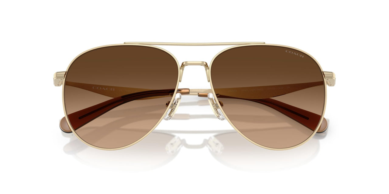 COACH Women's HC7169 Metal C Hardware Aviator Sunglasses, Shiny Light Gold/Brown Gradient, 57 mm