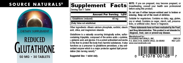 Source Naturals Glutathione, Supplement for Liver Support, 50mg - 30 Tablets