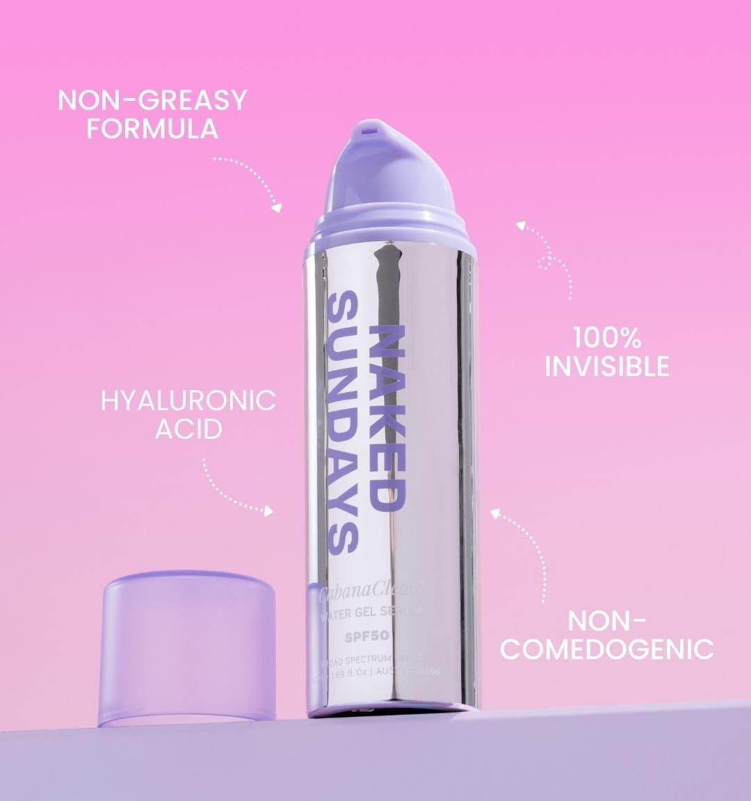 Naked Sundays CabanaClear Water Gel Serum - SPF50 Invisible Daily Lightweight & Hydrating Sunscreen with Hyaluronic Acid, Broad Spectrum, Oil-Free, Silicone Free, Fragrance-Free for All Skin Types